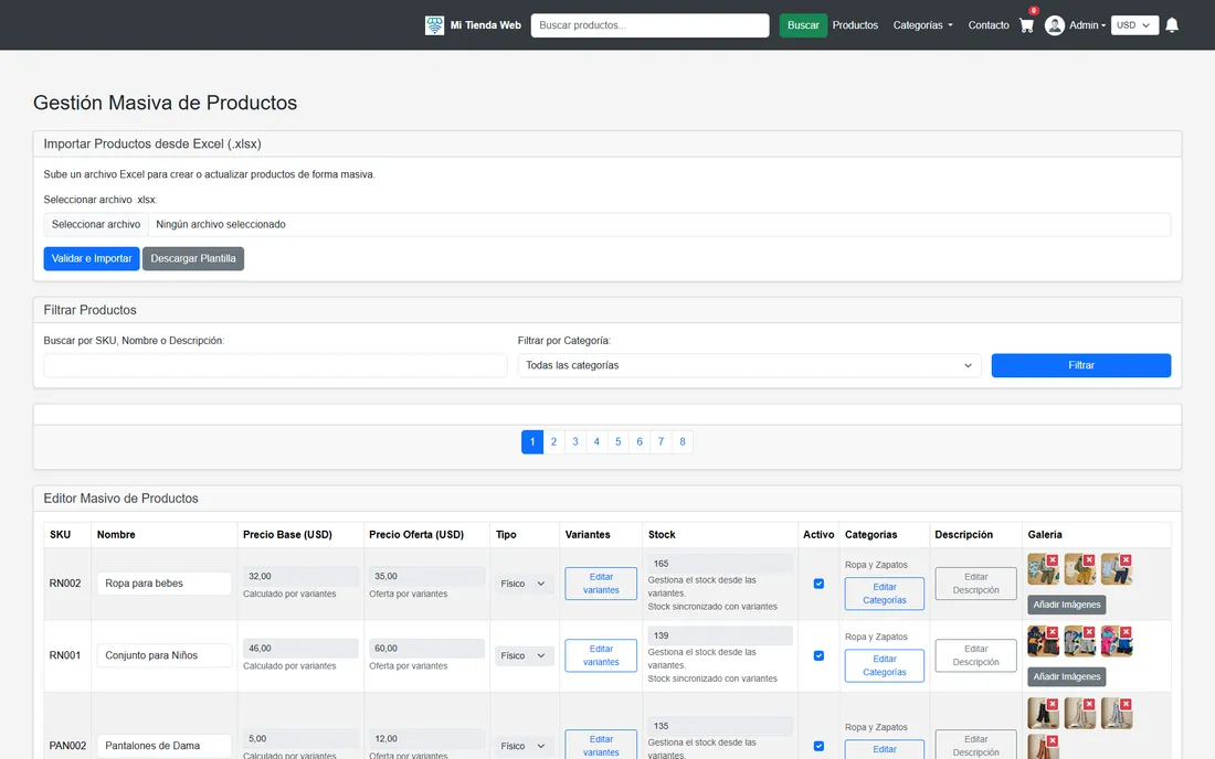 Gestión masiva de productos e importación desde Excel en TVirtualShop